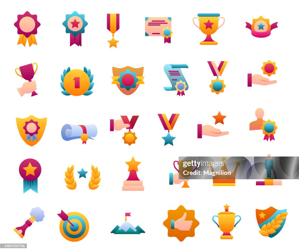 Awards Flat Gradient Icons Set