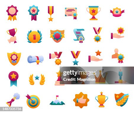Awards Flat Gradient Icons Set Awards Flat Gradient Icons Set
