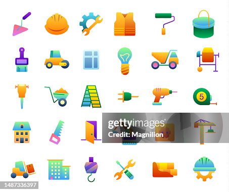 Construction Flat Gradient Icons Set Construction Flat Gradient Icons Set
