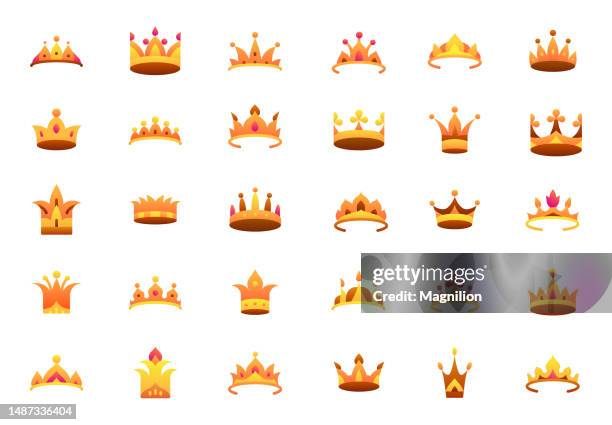 ilustrações de stock, clip art, desenhos animados e ícones de crowns and tiaras flat gradient icons set - diadem