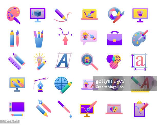 stockillustraties, clipart, cartoons en iconen met designer flat gradient icons set - grafisch ontwerper