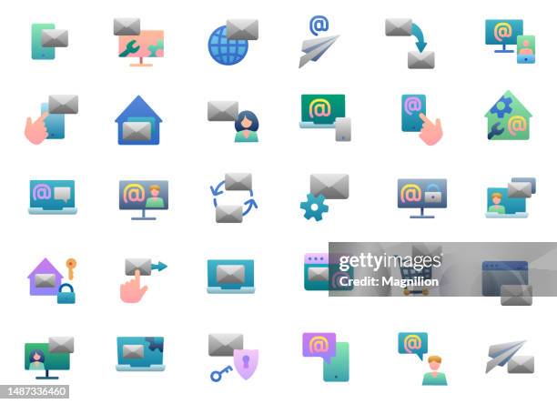 e-mail service flat gradient icons set - system configuration stock illustrations