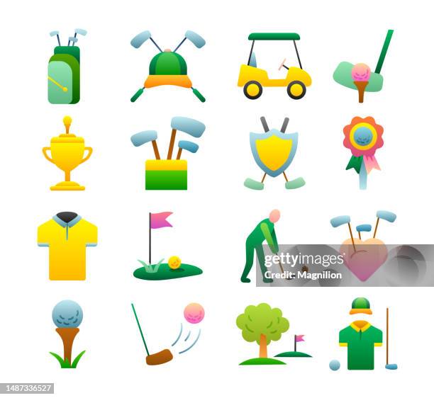 golf flat gradient icon set - putting gloves on stock illustrations