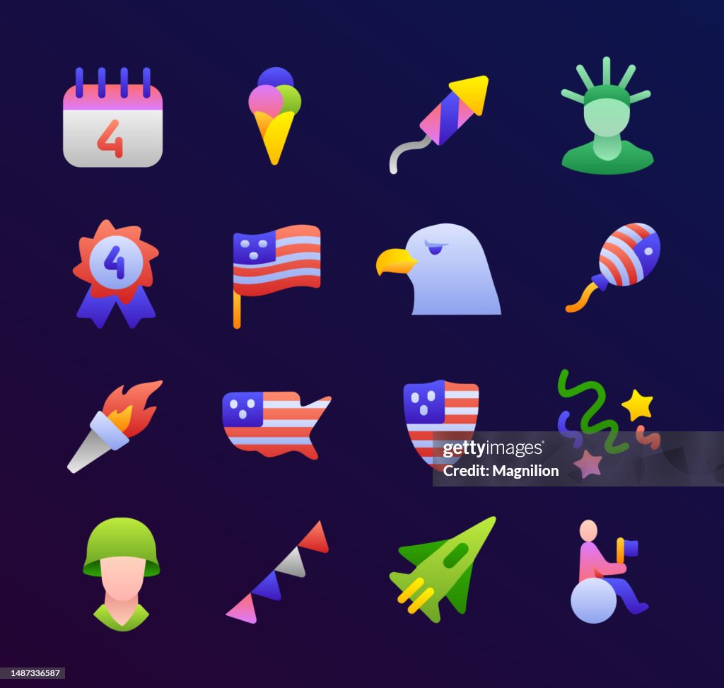 4th of July Independence Day Flat Gradient Icons Set