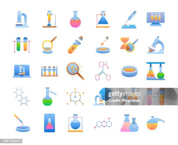 laboratory flat gradient icons set - cotton bud stock illustrations