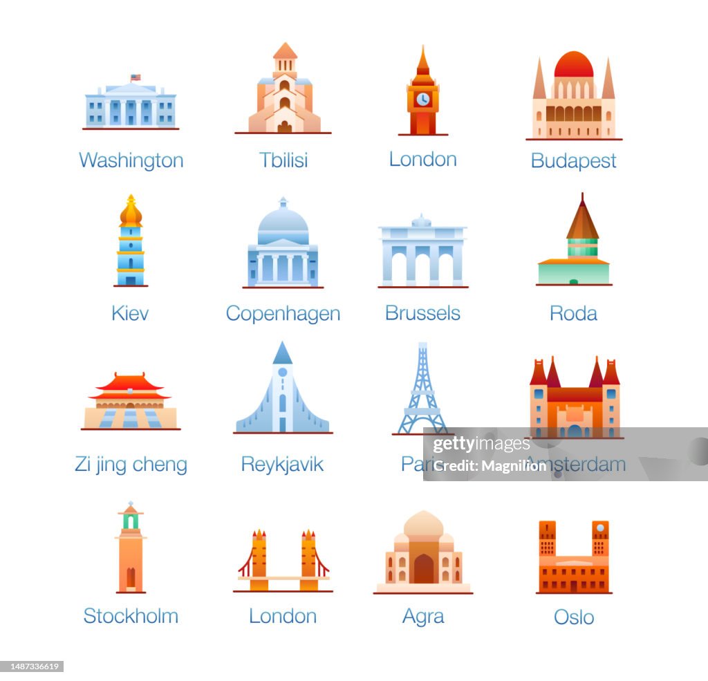 Landmarks Flat Gradient Icons Set