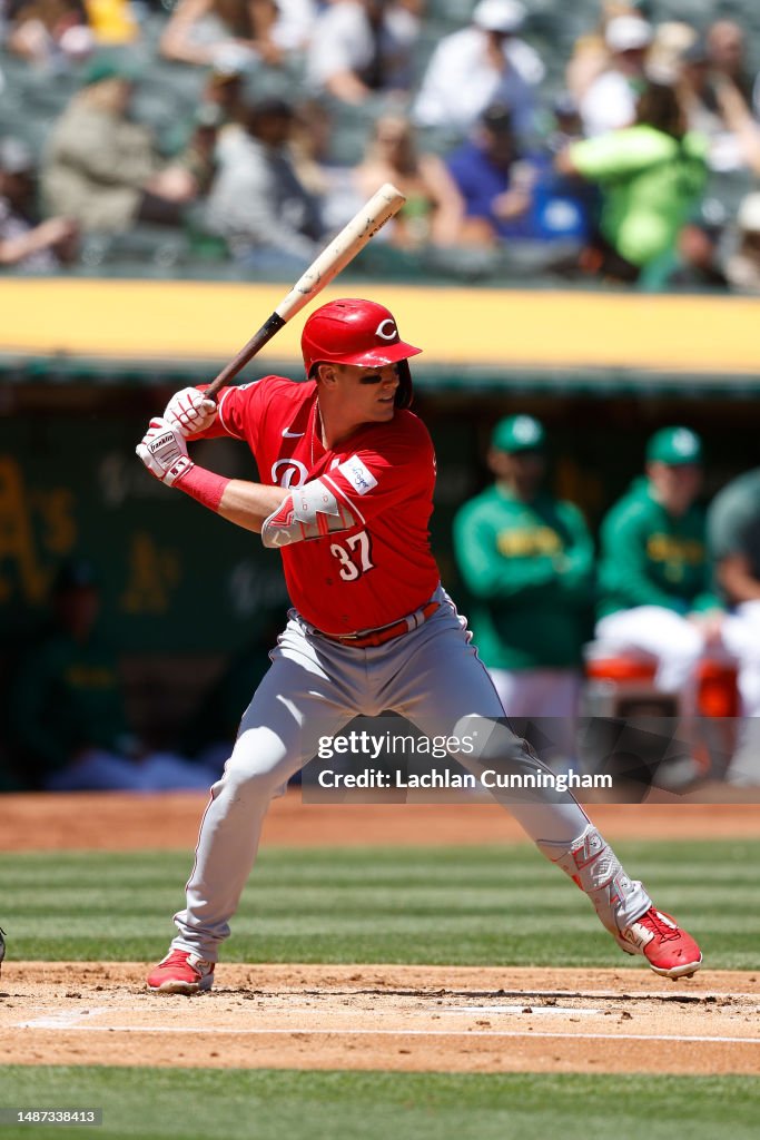 Anthony Stephan Reds Tyler Stephenson of the Cincinnati Reds at bat against the Oakland ...