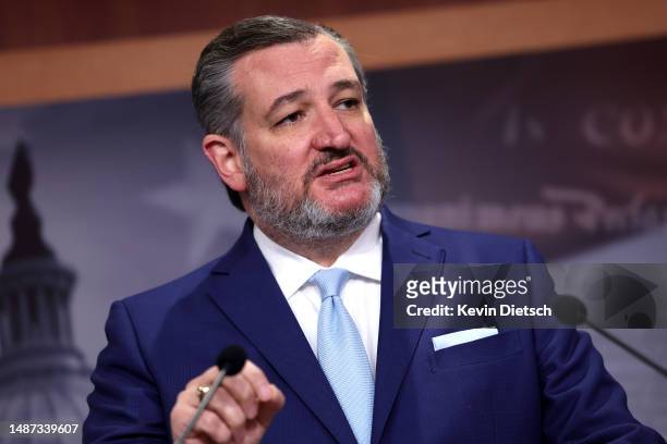 Sen. Ted Cruz speaks on Title 42 immigration policy on May 03, 2023 in Washington, DC. A group of Republican Senators spoke out against the...