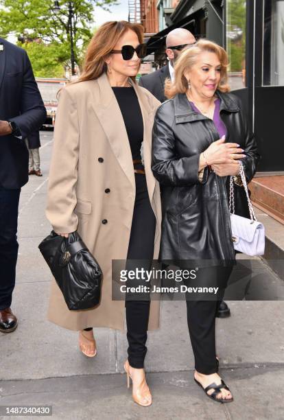 Jennifer Lopez and her mother Guadalupe Rodríguez visit Sadelle's on May 03, 2023 in New York City.