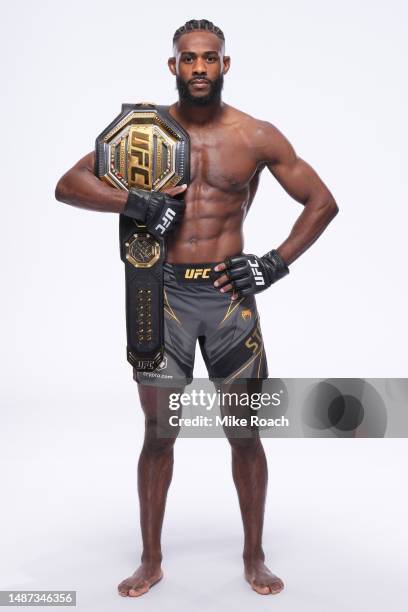 Aljamain Sterling poses for a portrait during a UFC photo session on May 3, 2023 in Morristown, New Jersey.