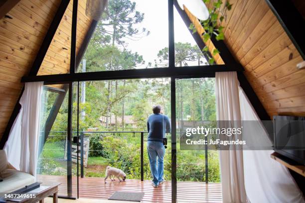 seeing the landscape from inside the hut - cottage window stock pictures, royalty-free photos & images