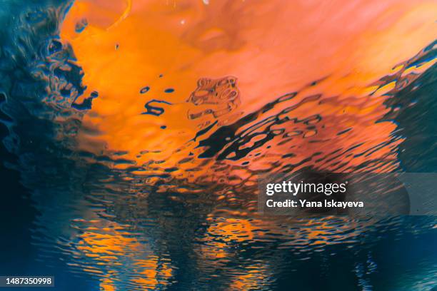 abstract neon water rippled background in teal and orange tones - aquatic banner stock pictures, royalty-free photos & images