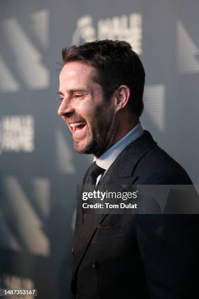 Jamie Redknapp speaks to the media during a Premier League Hall of Fame event on May 03, 2023 in London, England.