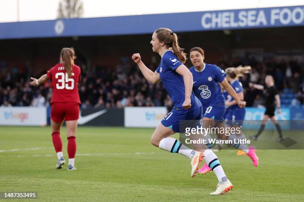 Niamh Charles of Chelsea celebrates after scoring the team's first goal during the FA Women's Super League match between Chelsea and Liverpool at...