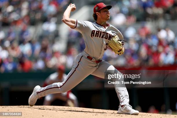 Brandon Pfaadt of the Arizona Diamondbacks pitches against the Texas Rangers while making his Major League debut in the bottom of the second inning...