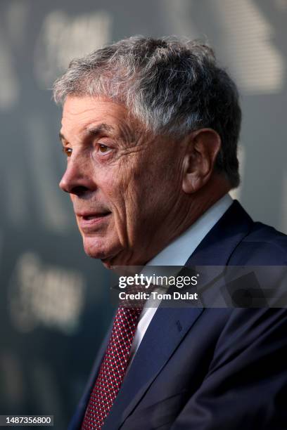 David Dein speaks to the media during a Premier League Hall of Fame event on May 03, 2023 in London, England.