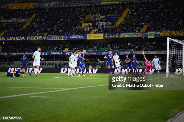 Adolfo Gaich of Hellas Verona scores an autogol during the Serie A match between Hellas Verona and FC Internazionale at Stadio Marcantonio Bentegodi...