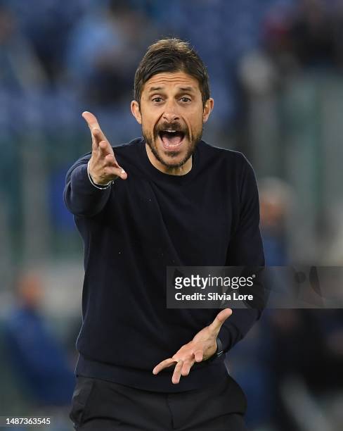 Alessio Dionisi head coach of US Sassuolo gestures during the Serie A match between SS Lazio and US Sassuolo at Stadio Olimpico on May 03, 2023 in...
