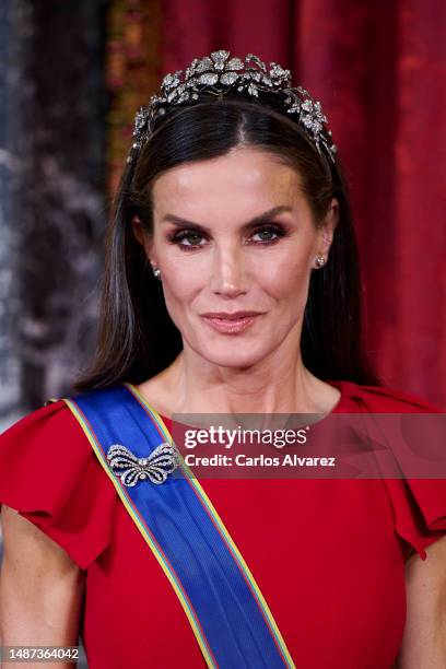 Queen Letizia of Spain poses for the photofraphers before the Gala dinner for the President of Colombia Gustavo Francisco Petro and his wife Veronica...