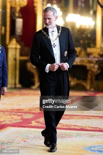 King Felipe VI of Spain hosts a Gala dinner for the President of Colombia Gustavo Francisco Petro and his wife Veronica Alcocer at the Royal Palace...