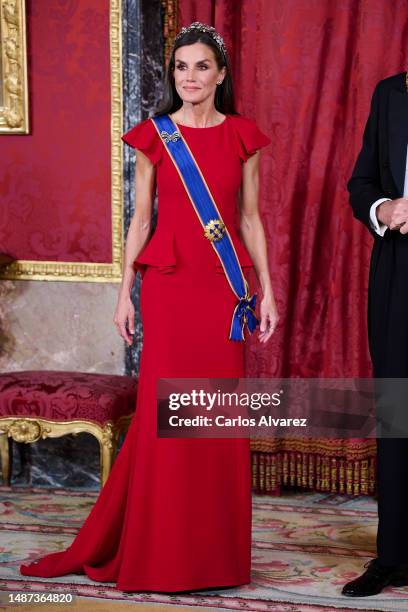 Queen Letizia of Spain hosts a Gala dinner for the President of Colombia Gustavo Francisco Petro and his wife Veronica Alcocer at the Royal Palace on...