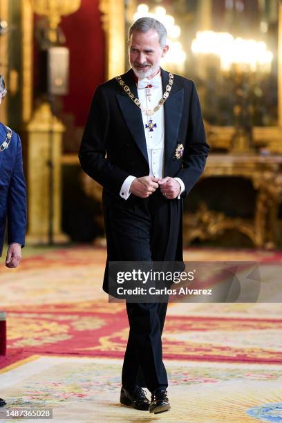 King Felipe VI of Spain hosts a Gala dinner for the President of Colombia Gustavo Francisco Petro and his wife Veronica Alcocer at the Royal Palace...