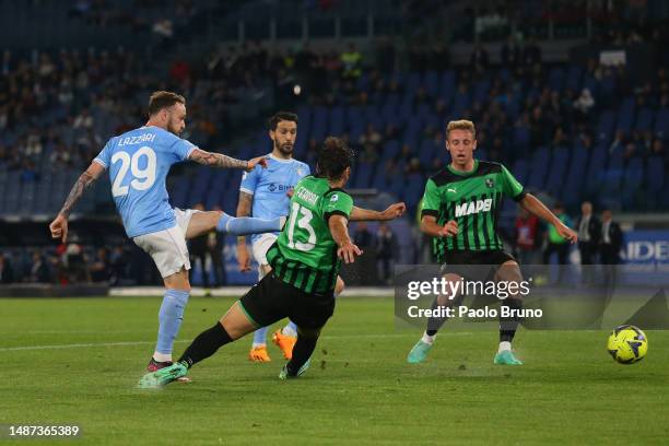Emanuel Lazzari of SS Lazio in action during the Serie A match between SS Lazio and US Sassuolo at Stadio Olimpico on May 03, 2023 in Rome, Italy.