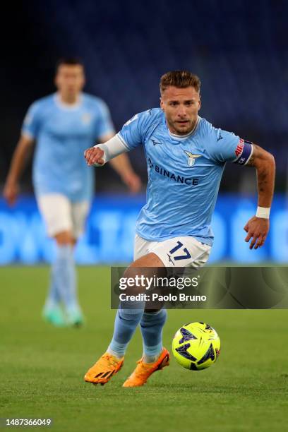 Ciro Immobile of SS Lazio in action during the Serie A match between SS Lazio and US Sassuolo at Stadio Olimpico on May 03, 2023 in Rome, Italy.