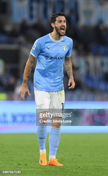 Luis Alberto of SS Lazio gestures during the Serie A match between SS Lazio and US Sassuolo at Stadio Olimpico on May 03, 2023 in Rome, Italy.
