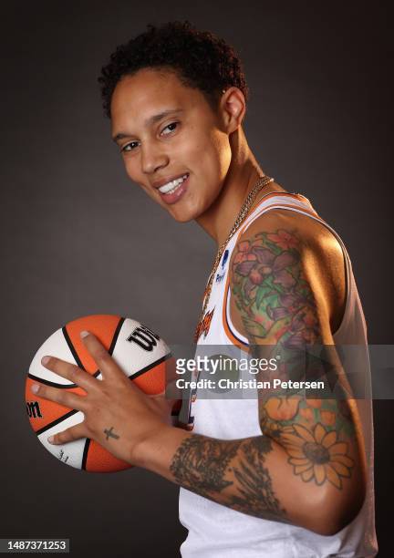 Brittney Griner of the Phoenix Mercury poses for a portrait during the WNBA media day at Footprint Center on May 03, 2023 in Phoenix, Arizona. NOTE...