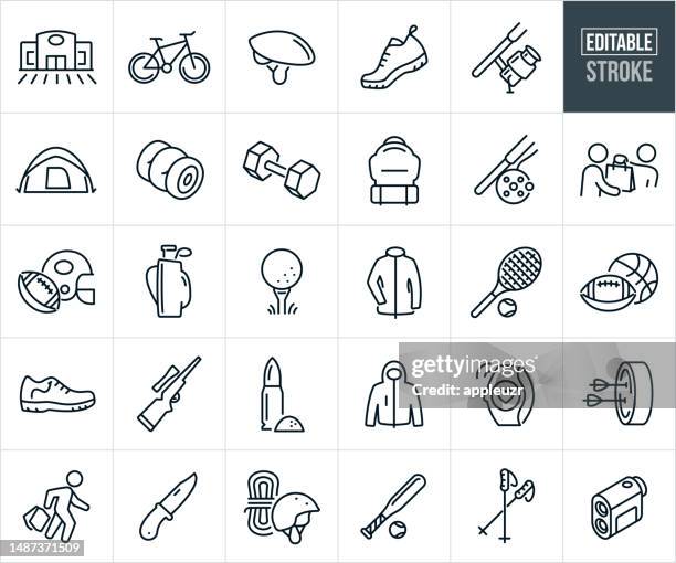 bildbanksillustrationer, clip art samt tecknat material och ikoner med sporting goods store thin line icons - editable stroke - rush amerikansk fotboll