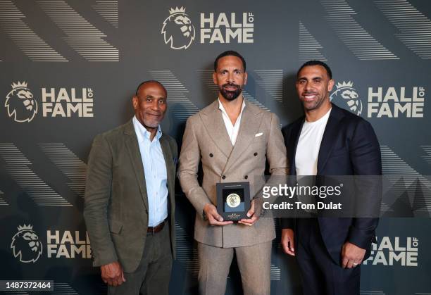 Julian Ferdinand, Rio Ferdinand and Anton Ferdinand pose for a photograph during a Premier League Hall of Fame event on May 03, 2023 in London,...