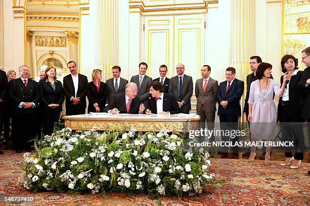 King Albert II of Belgium, Belgian Prime Minister Elio Di Rupo, Chamber chairman Andre Flahaut , Senate chairwoman Sabine de Bethune , Ecolo chairman...