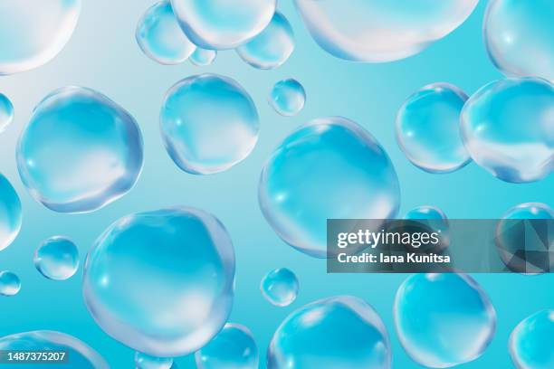 blue molecules, bubbles, water drops. 3d liquid pattern. beauty background. healthcare and medicine. - 水 ストックフォトと画像