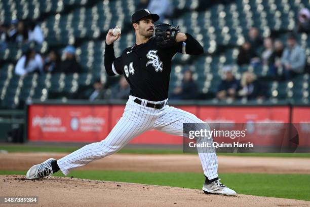 Dylan Cease of the Chicago White Sox delivers the baseball in the first inning against the Tampa Bay Rays at Guaranteed Rate Field on May 03, 2023 in...