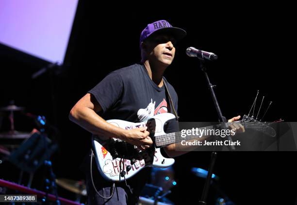 Tom Morello performs onstage at Music Will Benefit 2023 at The Novo by Microsoft at L.A. Live on May 02, 2023 in Los Angeles, California.
