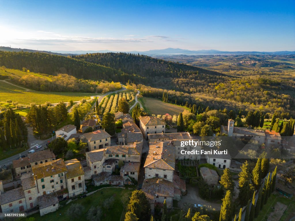 Fonterutoli, Old Italian village from drone