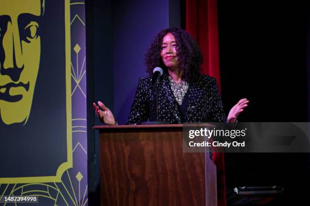 North America Chair Kathryn Busby speaks onstage during the BAFTA Honours Shonda Rhimes Presented By Netflix, Delta Air Lines, And Virgin Atlantic at...