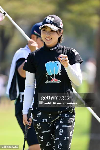 Hiromu Ono of Japan celebrates the birdie on the 3rd green during the first round of World Ladies Championship Salonpas Cup at Ibaraki Golf Club West...