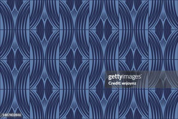 elegante blaue art deco nahtlose tapete - schnörkel bildende kunst stock-grafiken, -clipart, -cartoons und -symbole