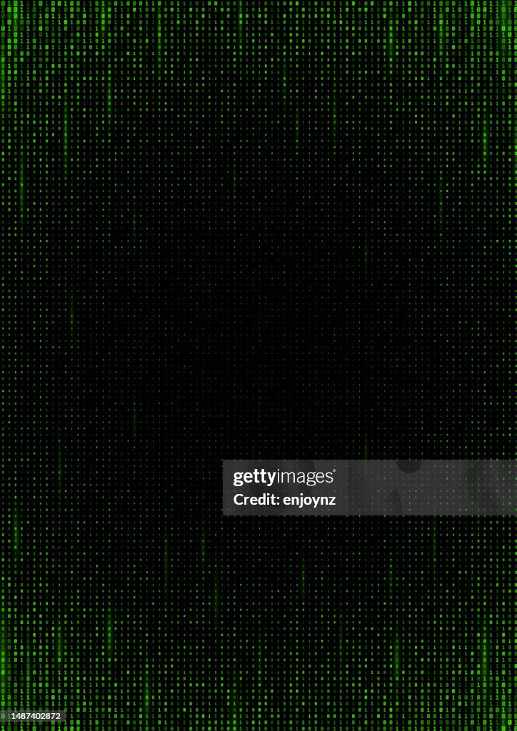Abstract green binary data half tone black background technology vector design