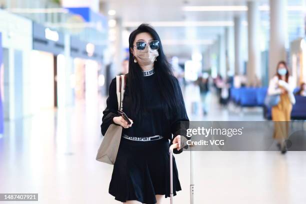 Actress Fan Bingbing is seen at Shanghai Hongqiao International Airport on May 3, 2023 in Shanghai, China.