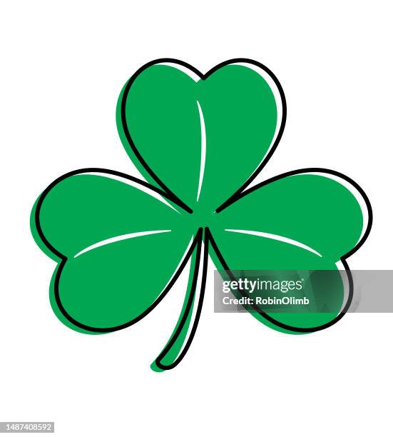 outlined bright green clover leaf icon - shamrock stock illustrations