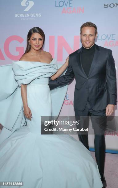 Priyanka Chopra and Sam Heughan attend the "Love Again" New York screening at AMC Lincoln Square Theater on May 03, 2023 in New York City.