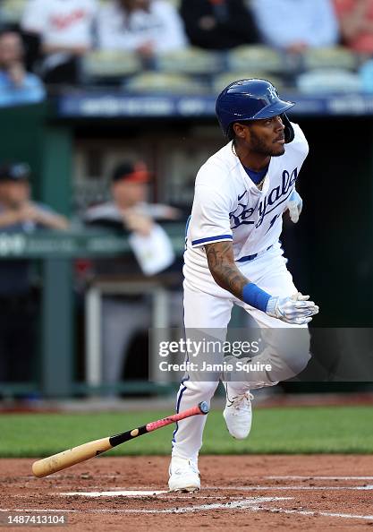 Maikel Garcia of the Kansas City Royals bats during the game against ...