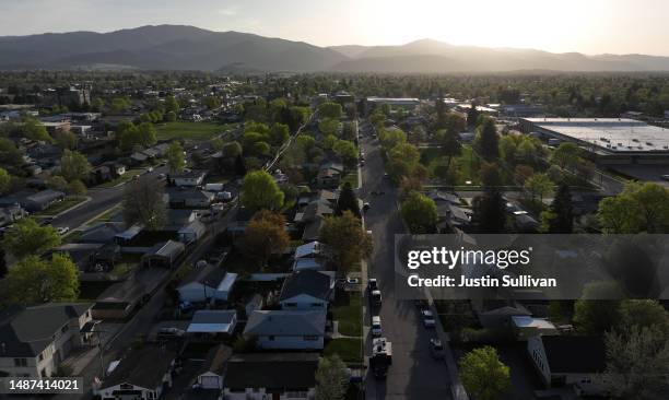 In an aerial view, a section of Montana House District 100 is seen on May 03, 2023 in Missoula, Montana. Transgender Montana state Rep. Zooey Zephyr...