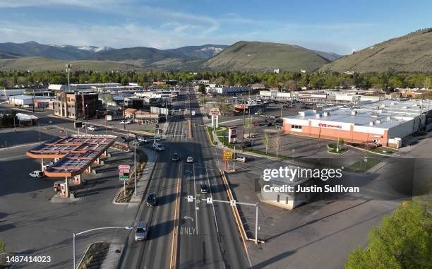 In an aerial view, a section of Montana House District 100 is seen on May 03, 2023 in Missoula, Montana. Transgender Montana state Rep. Zooey Zephyr...