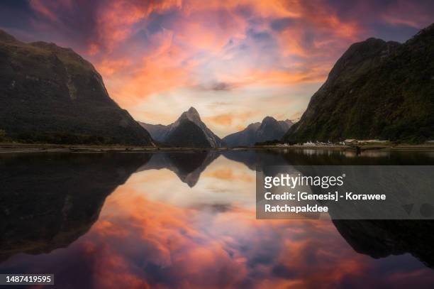 milford sound in the sunset - south island new zealand 個照片及圖片檔