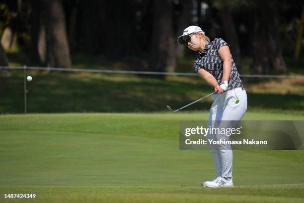 Nanako Ueno of Japan chips onto the 11th green during the first round of World Ladies Championship Salonpas Cup at Ibaraki Golf Club West Course on...