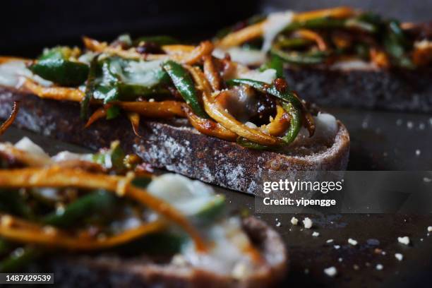 delicious brunch toast - bruschetta stock pictures, royalty-free photos & images